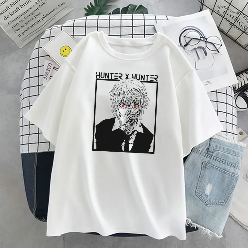Gothic Kurapika Loose Short sleeve tops Hunter X printing Anime Unisex Tee Women T-Shirt Vintage Punk Ulzzang Streetwear | Женская