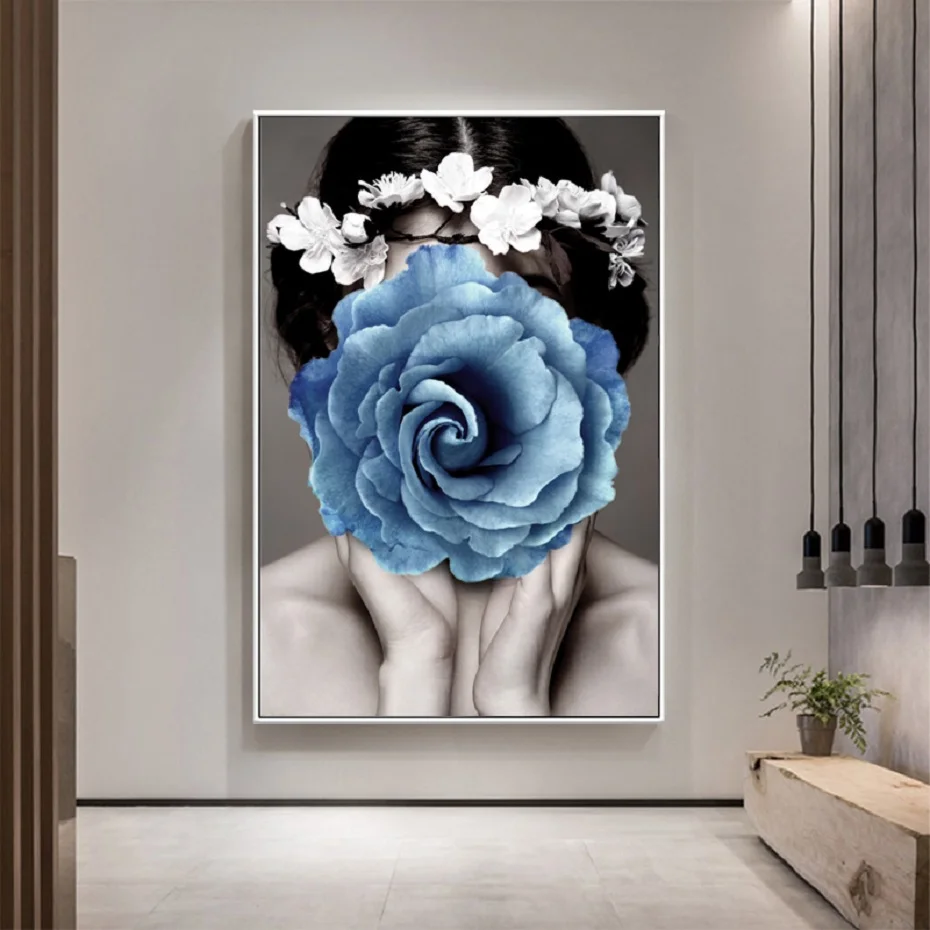

Nordic Flower Girl Canvas Prints Fashion Beauty Posters Wall Art Canvas Paintings Pictures Floral Girls Bedroom Home Decoration