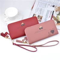 womens wallets fashion long casual tassel cherry pattern wallet large capacity zipper coin purse clutch bag document bag