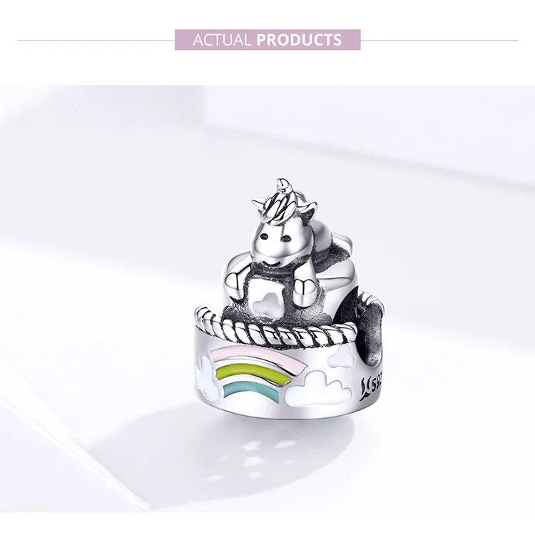 Fit Pandora браслет серебро 925 эмаль Радуга торт Единорог бусины S925 милые облака Детские подвески в виде лошадок для изготовления ювелирных изделий