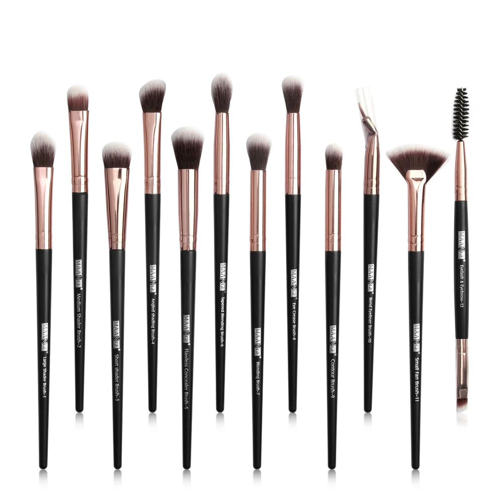 Rose Gold MAANGE Pro 12 шт./Партия набор кистей для макияжа Тени для век растушевка подводка для глаз ресницы кисти для бровей для макияжа Профессиональная лицевая кисть - Handle Color: Rose Gold
