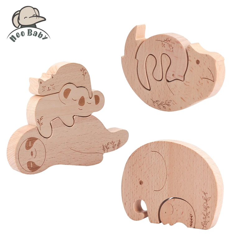 

Nordic Style Wooden Stacking Blocks Baby Toys Montessori Educational Toy For Children Maple Wood Animal Jigsaw Constructor Gift