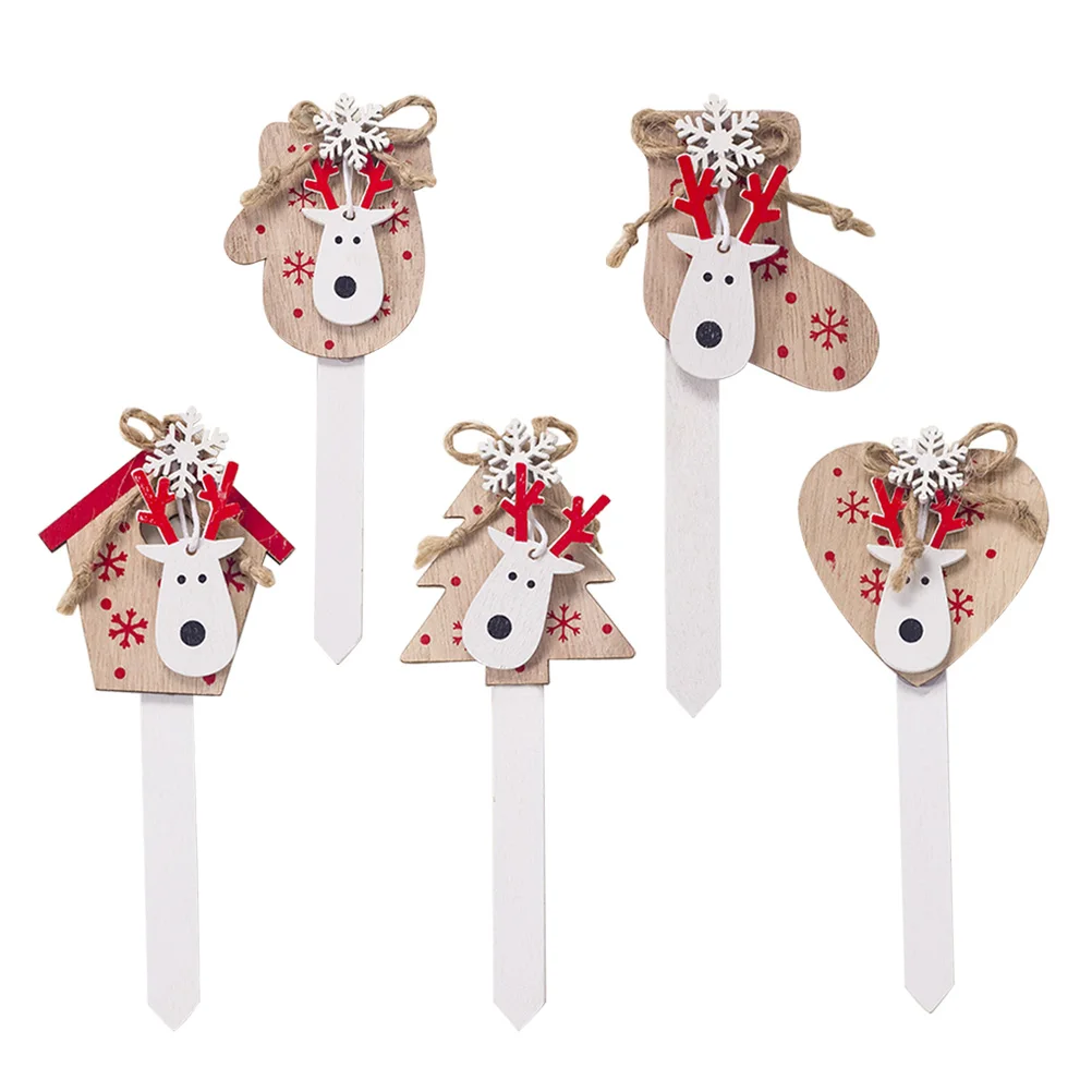 15 шт. Рождественский торт Топпер деревянный мультфильм голова оленя Декор Шпажки