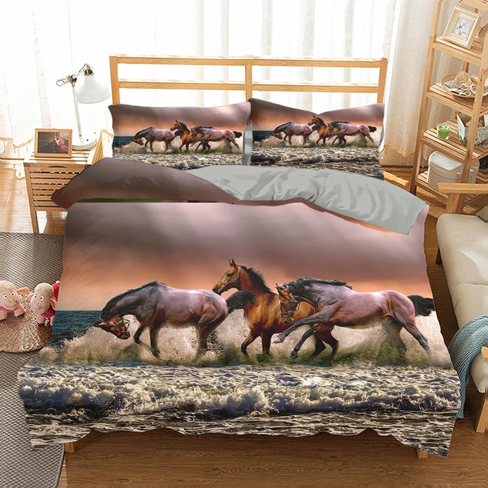 

2/3Pcs Home Textiles Steed Pattern Duvet Cover with Pillowcase Housse De Couette Full Size 3d Horse Printed Bed Set for Adult