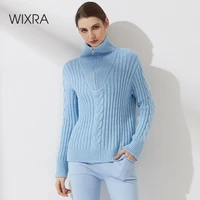 wixra women zipper turtleneck sweater autumn winter thick long sleeve loose pull jumper female basic classic top