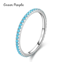 green purole s925 sterling silver classic exquisite circle turquoise charm stackable finger ring for women trendy fine jewelry