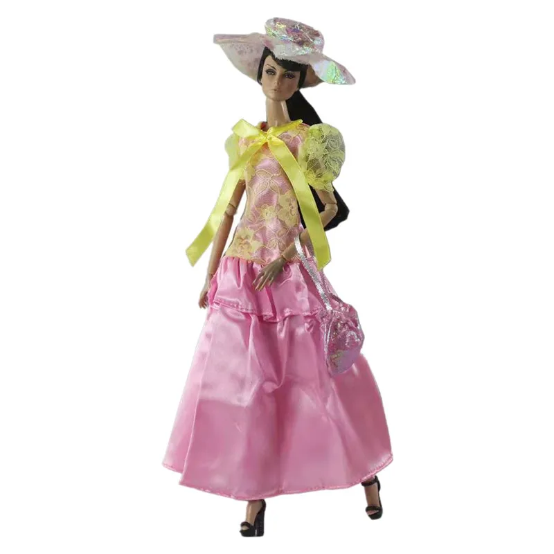 

Pretty Bowknot Dress 1/6 BJD Doll Clothes for Barbie Dolls Outfits Bow Puff Sleeve Yellow Pink Dresses Hat Handbag Kids DIY Toys