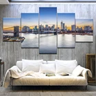 5 панелей, HD печать, Нью-Йорк, голубое небо, Современная печать на холсте, художественная живопись для украшения дома, гостиной