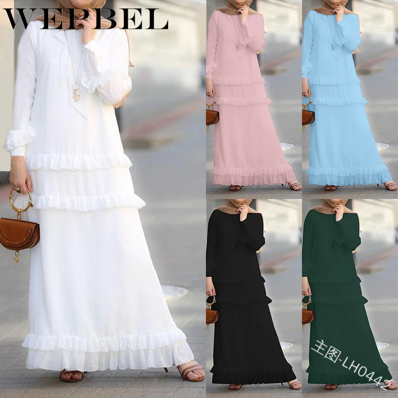WEPBEL мусульманское женское платье абайя повседневные с оборками однотонные