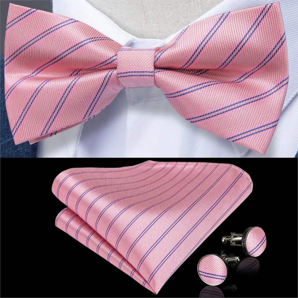 Розовый синий полосатый дизайнерский галстук бабочка для мужчин Шелковый