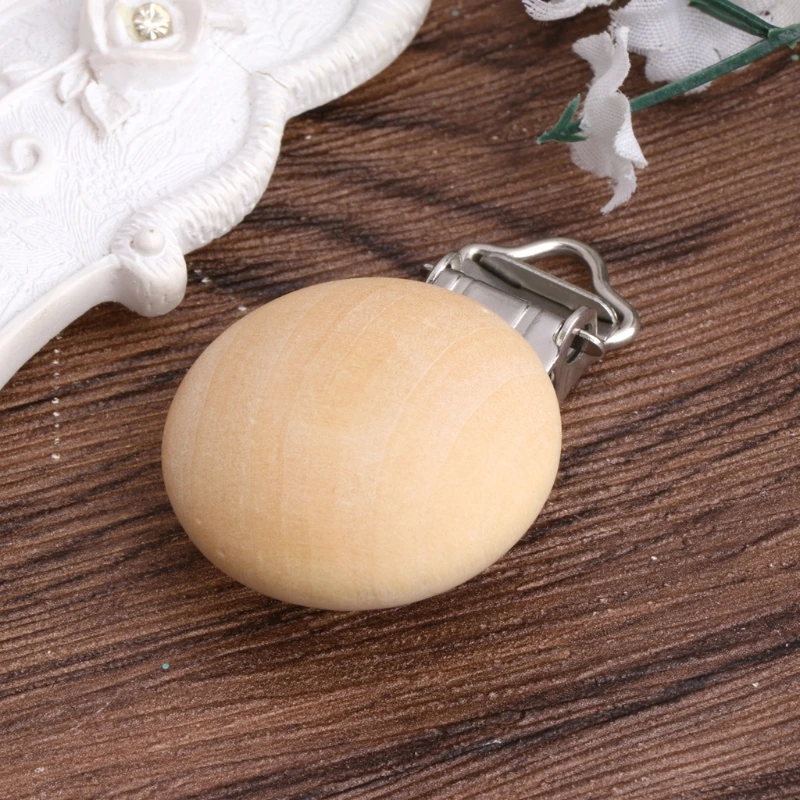 

Natural Color Baby Pacifier Clips Round Wood Metal Soother Dummy Nipples Holders