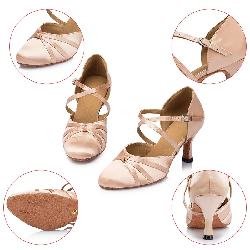 HROYL Girls Dance-Shoes For Women Ballroom Latin Dance Shoe For Ladies Modern Tango Jazz Dancing Shoes Salsa Sandals Satin