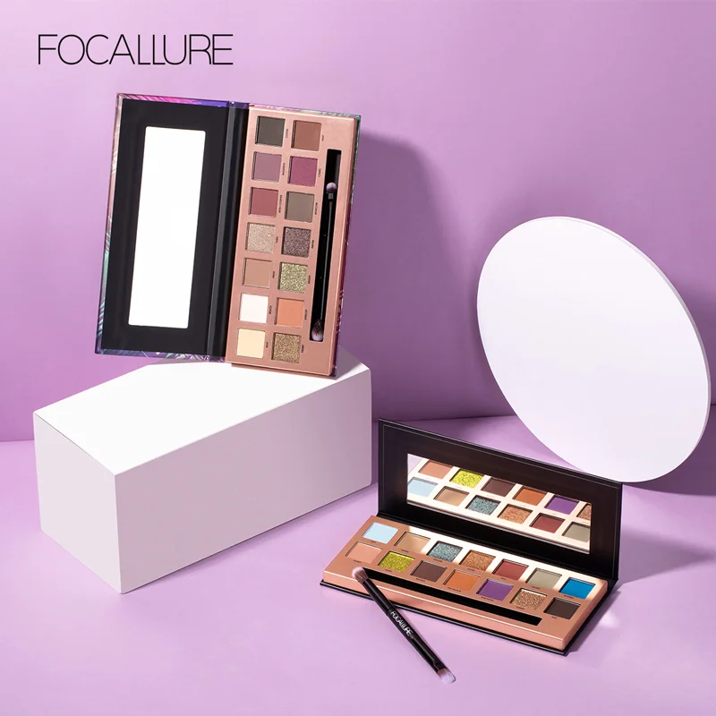 FOCALLURE, 14 цветов, палитра теней для век, матовый блеск, высокий пигмент, горячая в ins, палитра теней для век с кистью, макияж, тени для век