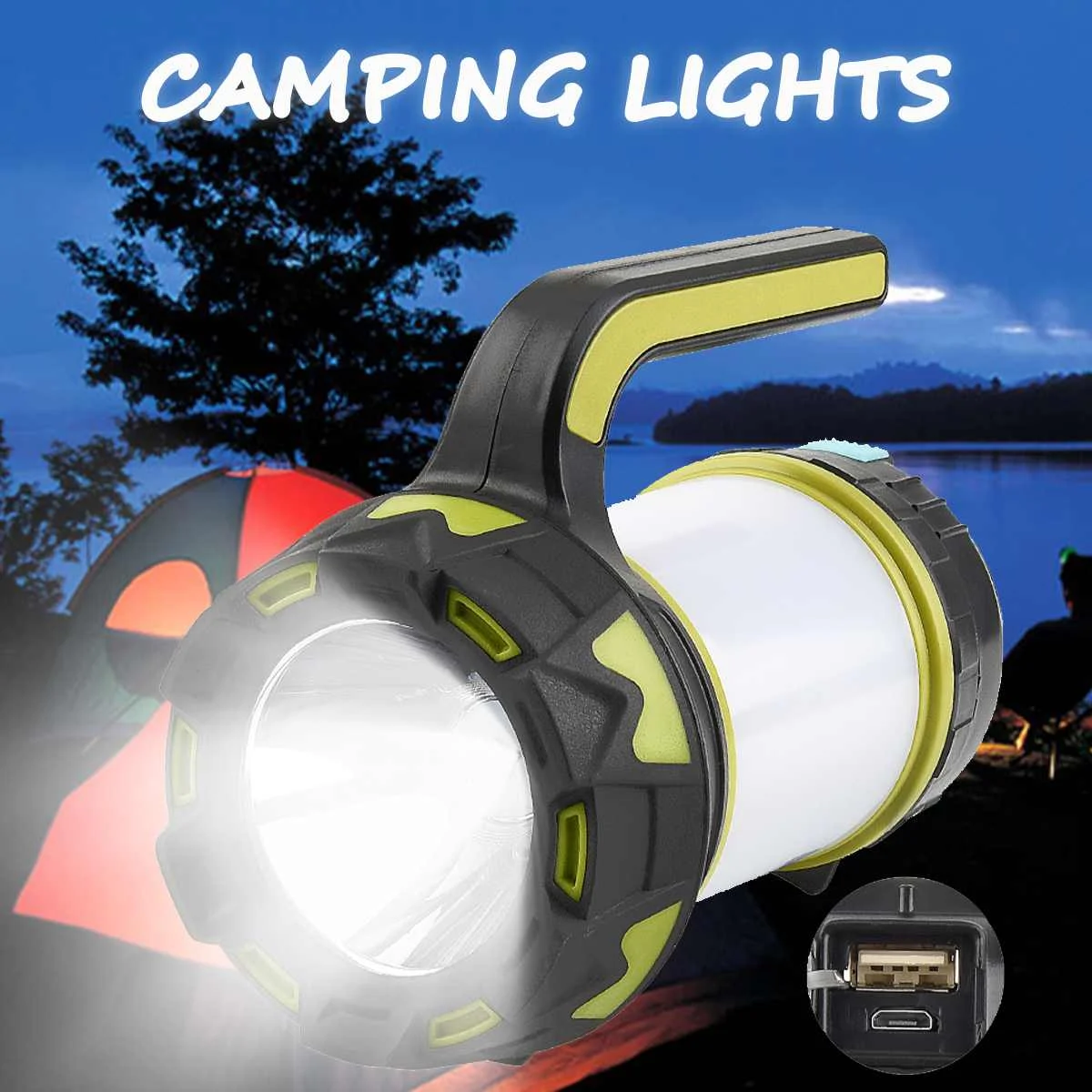 

15W Portable LED Camping Light Working Light Outdoor Tent Light Handheld Flashlight USB Rechargeable Waterproof Search Light