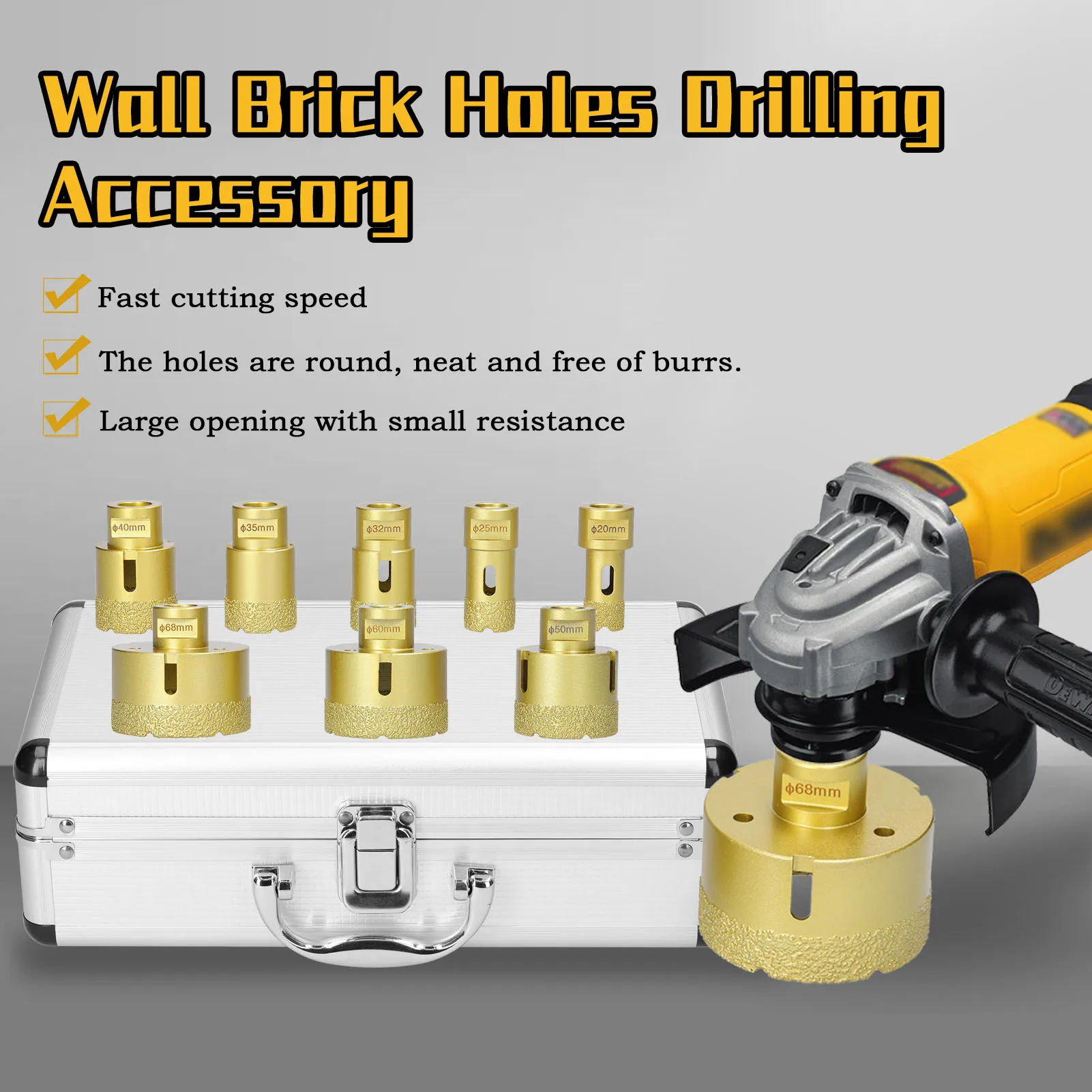 

8pcs Brazed Welding Diamond Core Drill Bit Marble Ceramic Tile Wall Brick Holes Drilling Accessory with Aluminum Alloy Box