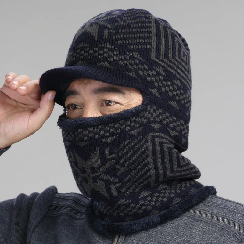 

Knitted or crocheted men's winter hat thick and warm black autumn Hat Women's warm Knitted Hat Winter velvet windproof outdoor h