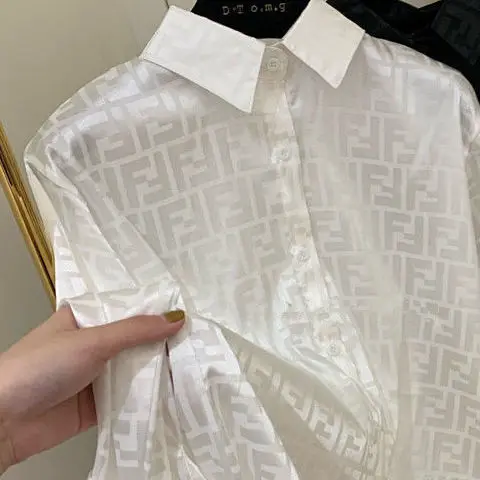 

Spring and autumn new long sleeve loose fashion shirt coat printed Satin medium length blouse