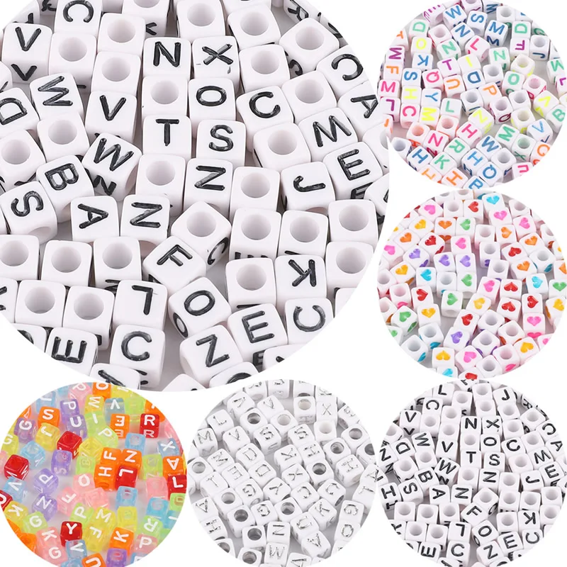 100 шт 6 мм буквы цифровой случайный микс бусин кубические акриловые бусины Белый