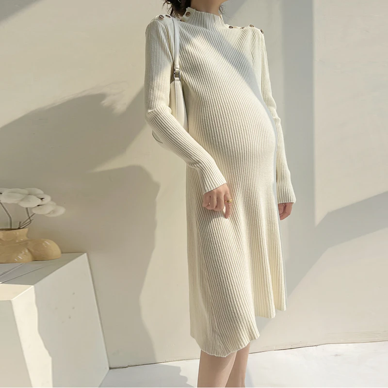 

2301 # осенне-зимнее плотное теплое трикотажное платье для беременных элегантные трапециевидные тонкие свитера Одежда для беременных женщин ...