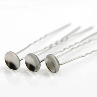 10mm 10pcs silver plated hair clips cameo beads ball base hairpin supplies for jewelry finding hc 017