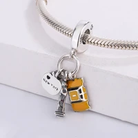 925 sterling silver new york apple heart pendant yellow enamel car and cartoon characters charm bracelet diy jewelry for pandora