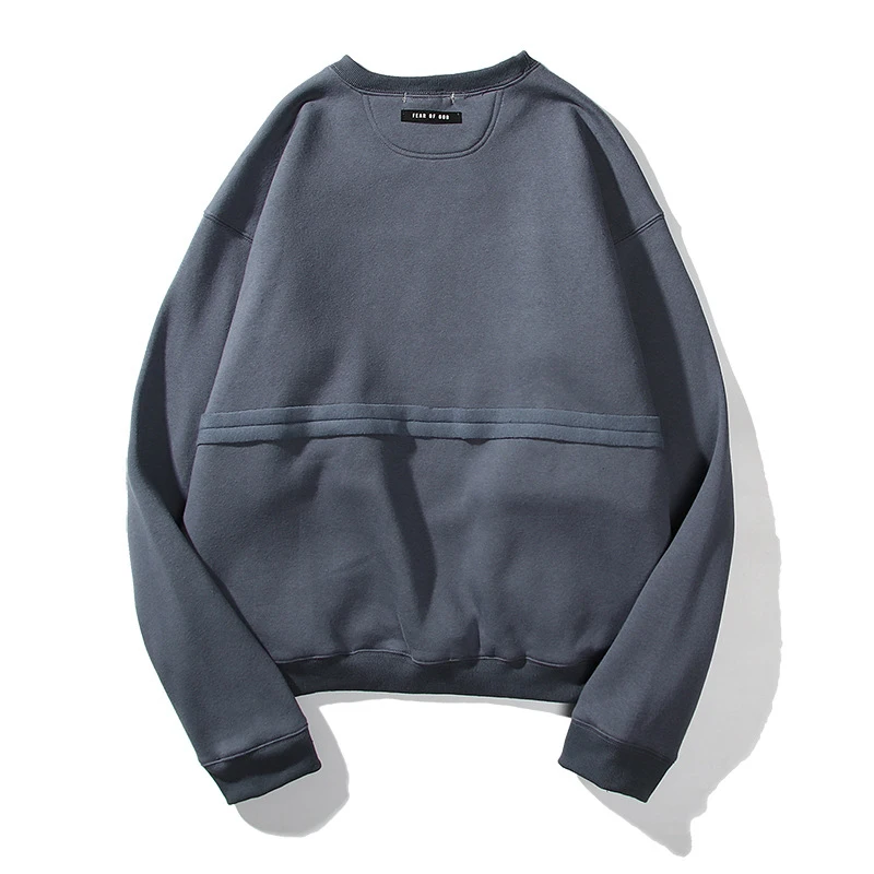 

Ribbons Patchwork Fleece Sweatshirt Hip Hop O-Neck Vintage Techwear Hoodies Men Streetwear Multi-Pocket Casual Loose Pullovers
