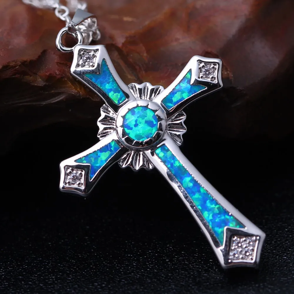 

Popular Blue Opal White Opal cross ladies wedding Charm Jewelry Necklace with accessories