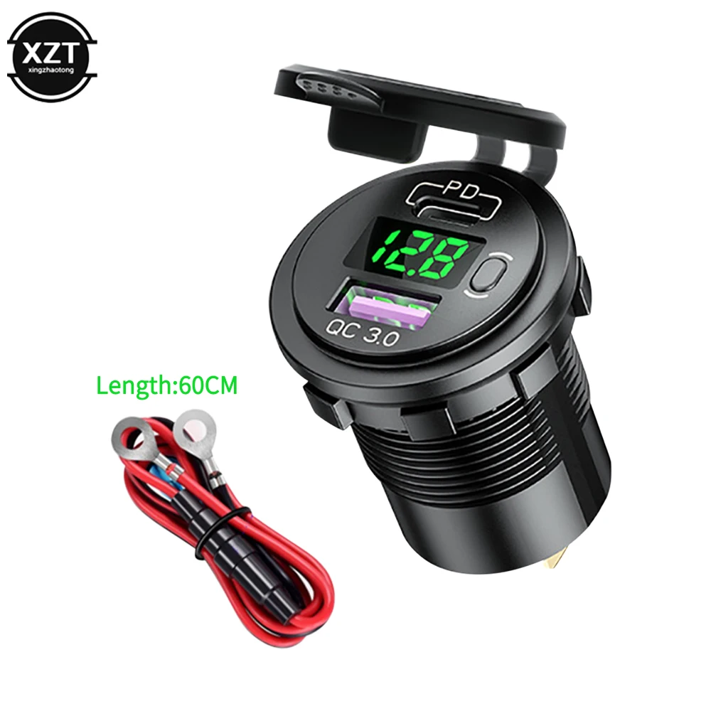 pd type cqc 3 0 usb charger with switch socket power outlet adapter wcable waterproof for 12v 24v car truck boat rv motorcycle free global shipping
