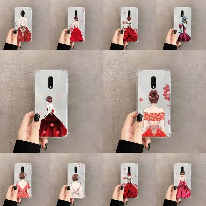 

Fashion red dress girl marry couple Phone Case Transparent For OnePlus MEIZU MEITU M 7 8 9 16 17 T PRO XS moible bag