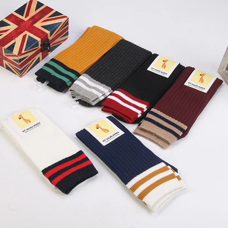 Новинка женские спортивные длинные гольфы полосатые однотонные хлопковые