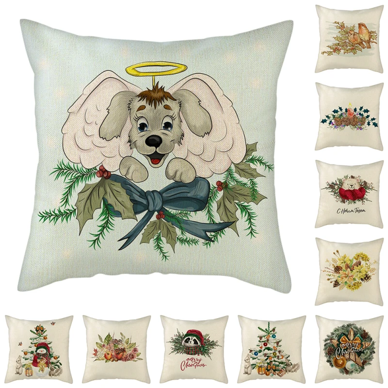 

Nanacoba Linen Cushion Cover Christmas Tree Flower Picture Throw Pillow Covers for Couch/Car Home Sofa Decor Pillowcases 45x45cm