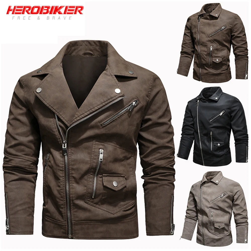 

Куртка HEROBIKER мужская из экокожи, повседневная Байкерская мотоциклетная куртка для верховой езды, брендовая одежда, на осень-зиму