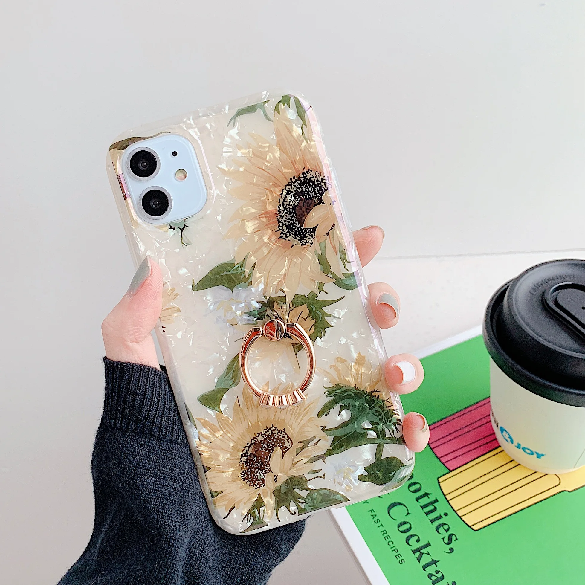 Чехол в стиле ретро с подсолнухами и кольцами для iPhone 11 12 Pro Max XS 7 8 Plus чехол из ТПУ XR