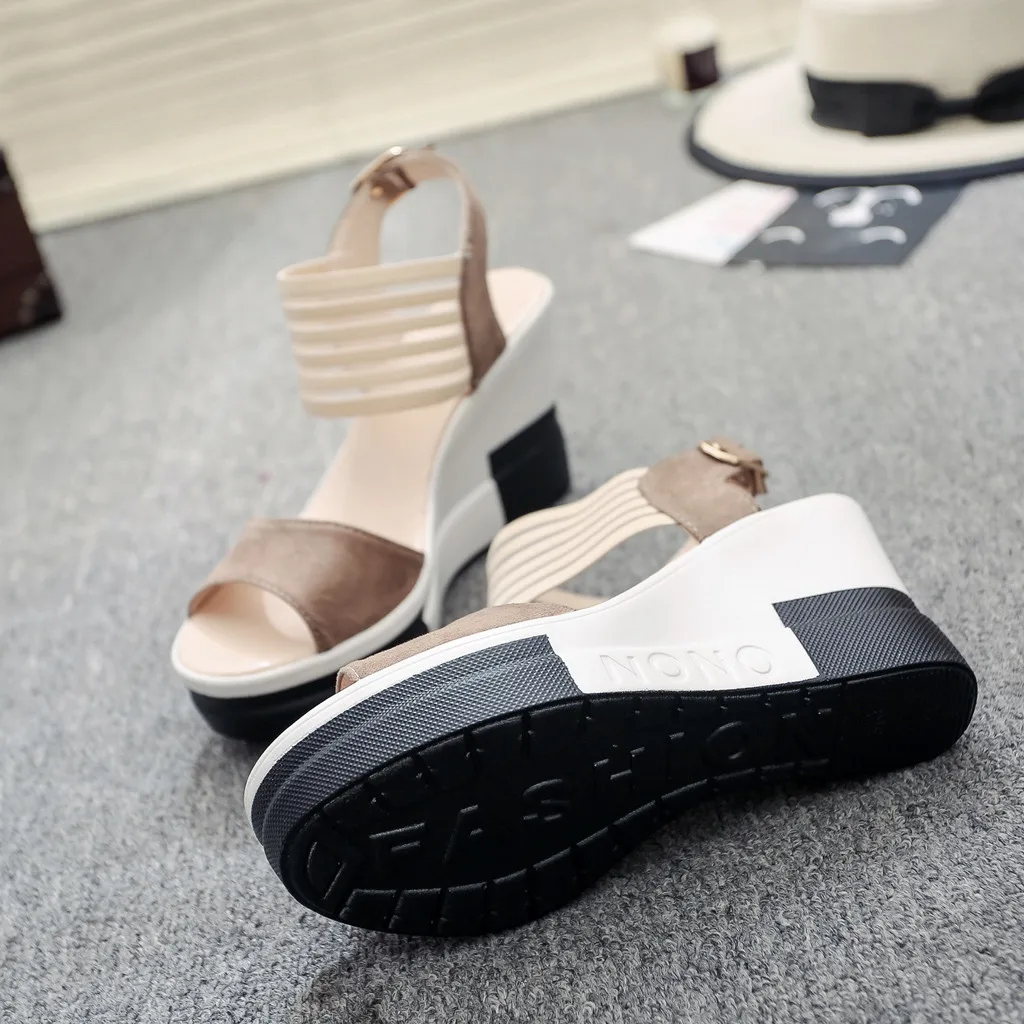 

Women Casual Wedge Shoes Belt Buckle High Heel Shoes Fashion Fish Mouth Sandals
