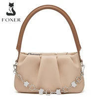 foxer fashion new small handbag split leather versatile womens bag luxury evening mini handbag female soft pleated shoulder bag
