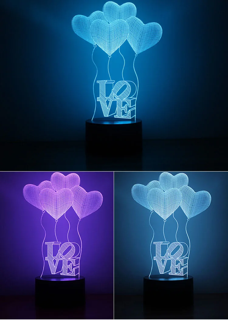 3D ночсветильник с питанием от USB шары в форме сердца светодиодный Светодиодная