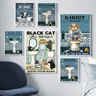 Черная кошка Акула кролика, енота плакат раздеться печати Ванная комната стены искусства Туалет холст картины номер Декор кошка плакат