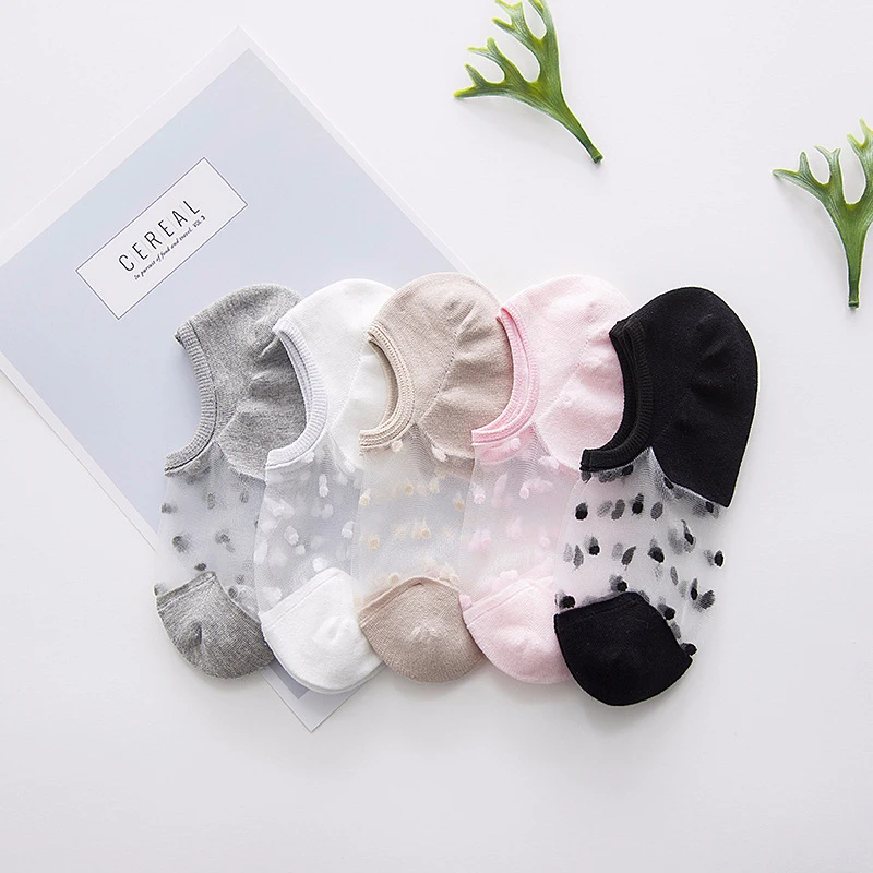 1/2/3/4/5pair Women's Ankle Socks Transparent Invisible Socks Summer No Show Lace Socks Non-slip Mesh Sheer Half Thin Socks