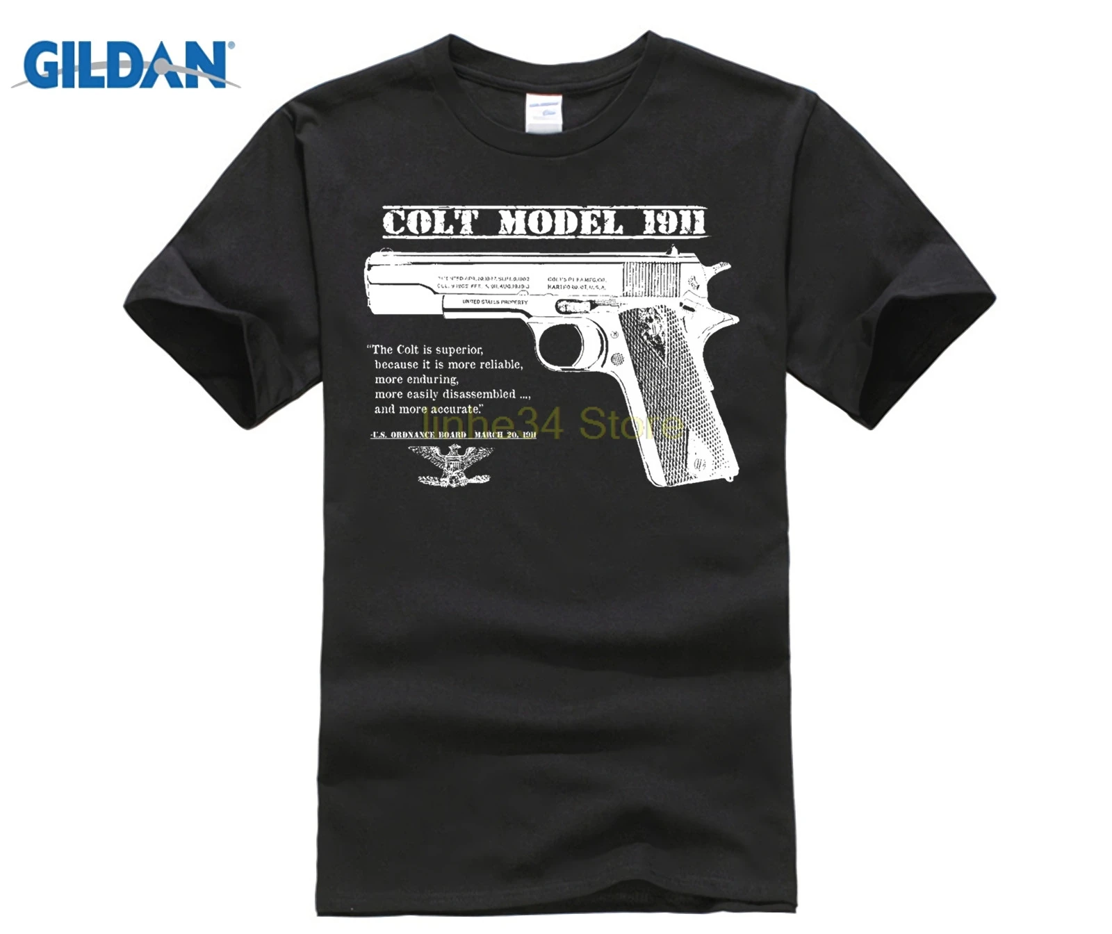 GILDAN Оригинал армия США Colt 45 1911 пистолет Второй мировой войны триггеры безопасности ручки|Мужские футболки| |