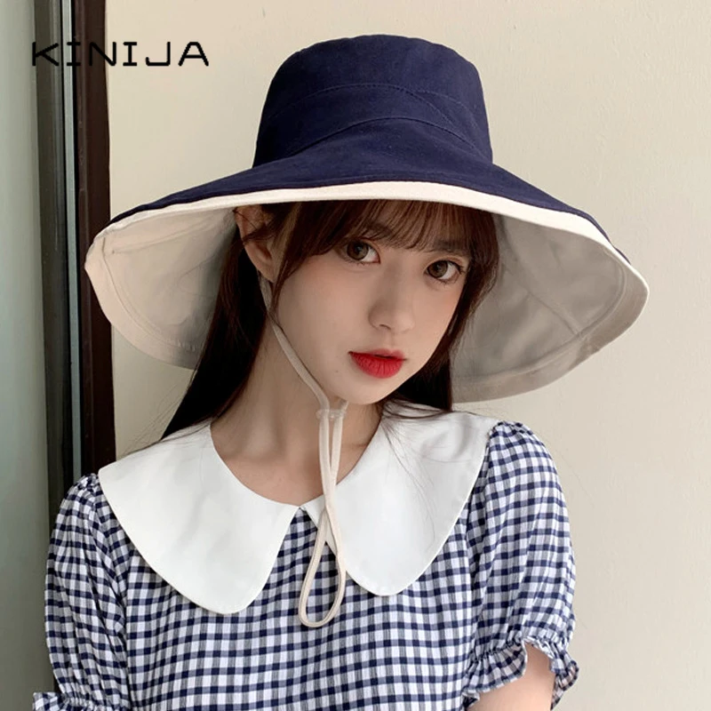 Панама женская двусторонняя с широкими полями Модная хлопковая пляжная от