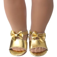 18 inch american doll girls shoes gold riches bow sandals pu shoes born baby toys accessories fit 43 cm boy dolls gift e20