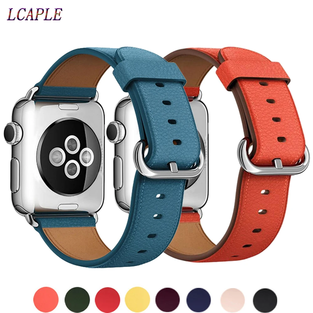 

Ремешок кожаный для Apple Watch series 6 5 se 4 iwatch 3 Band 42 мм 38 мм, классический браслет с пряжкой, браслет для apple watch 44 мм 40 мм