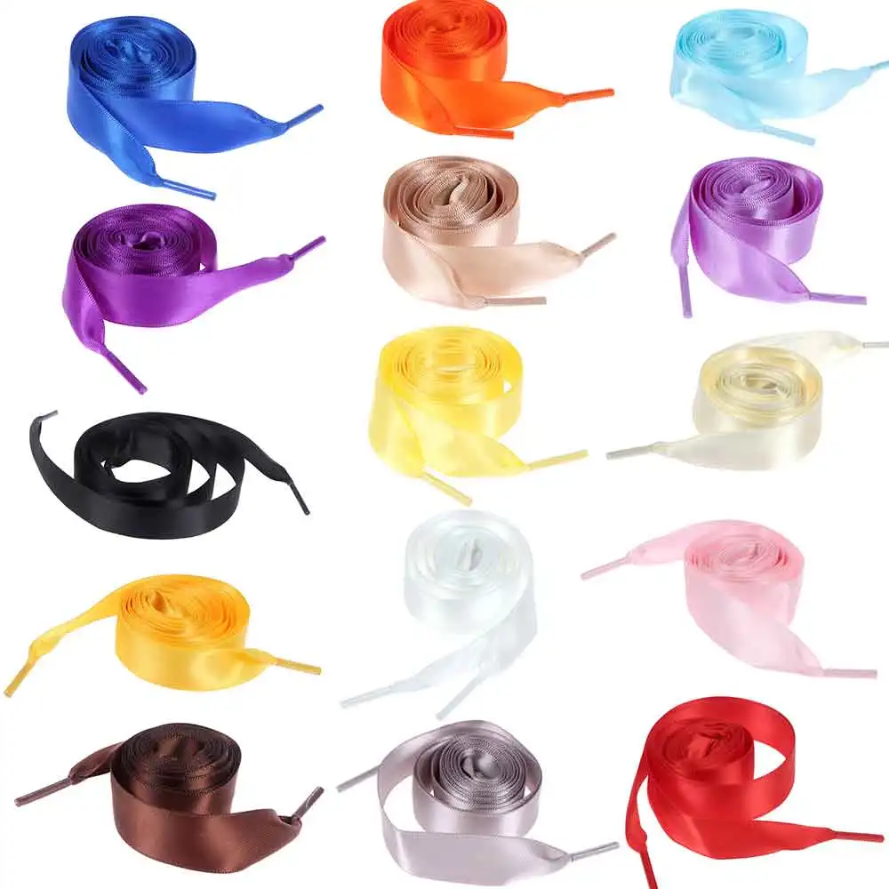 

2pcs=1pair 120cm Candy Color Fashion 120cm Flat Silk Ribbon Shoelaces Shoe Laces Sneaker Party Sport Shoes Lace Strings