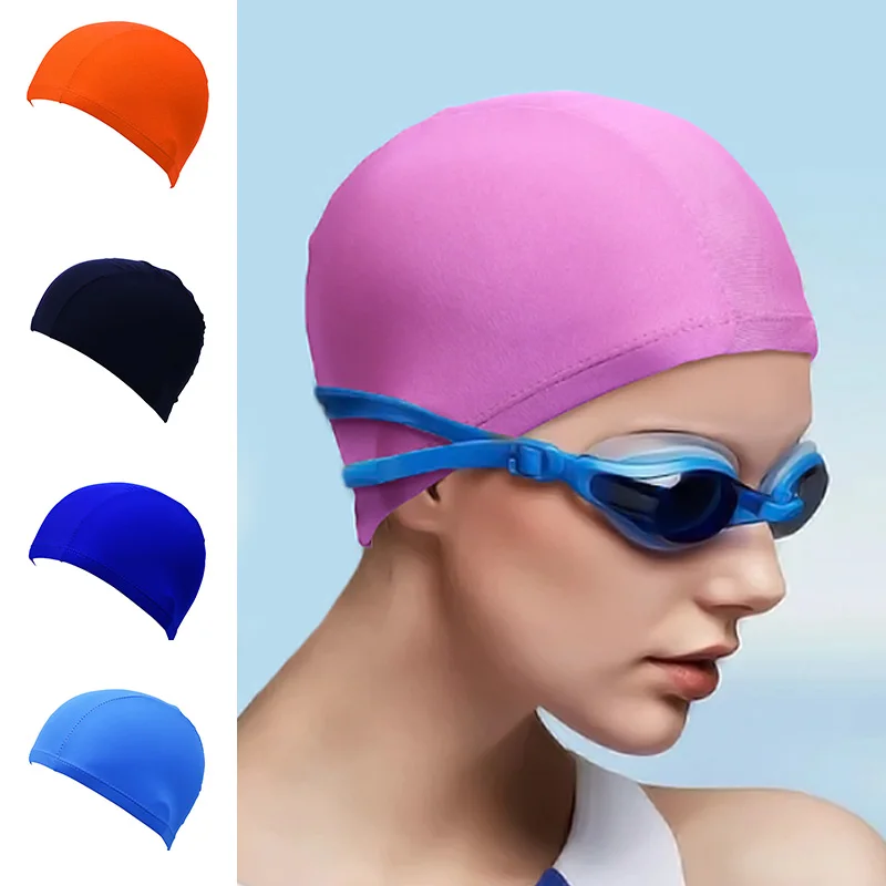 

1pcs high stretch solid color polyester fabric swimming cap beach swimming cap
