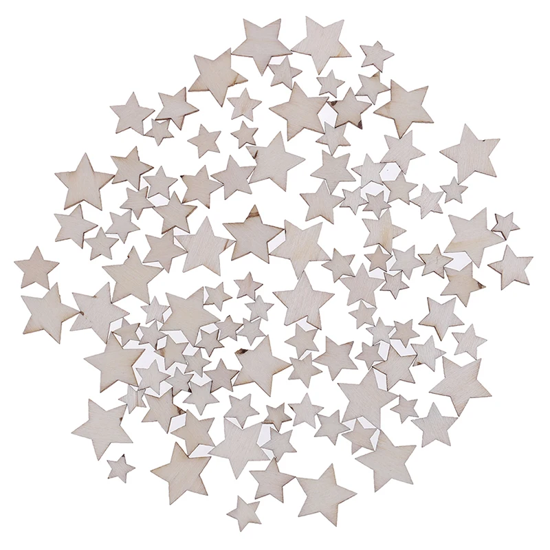 

100Pcs DIY handmade painting accessories Log color mixed with five-pointed star wood chips Arts Crafts DIY party Decoration
