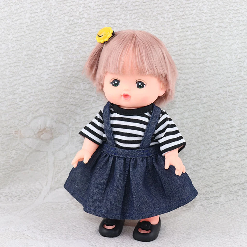 Милый полосатый короткий рукав джинсовая юбка Комплект для девочки 25 см подарок