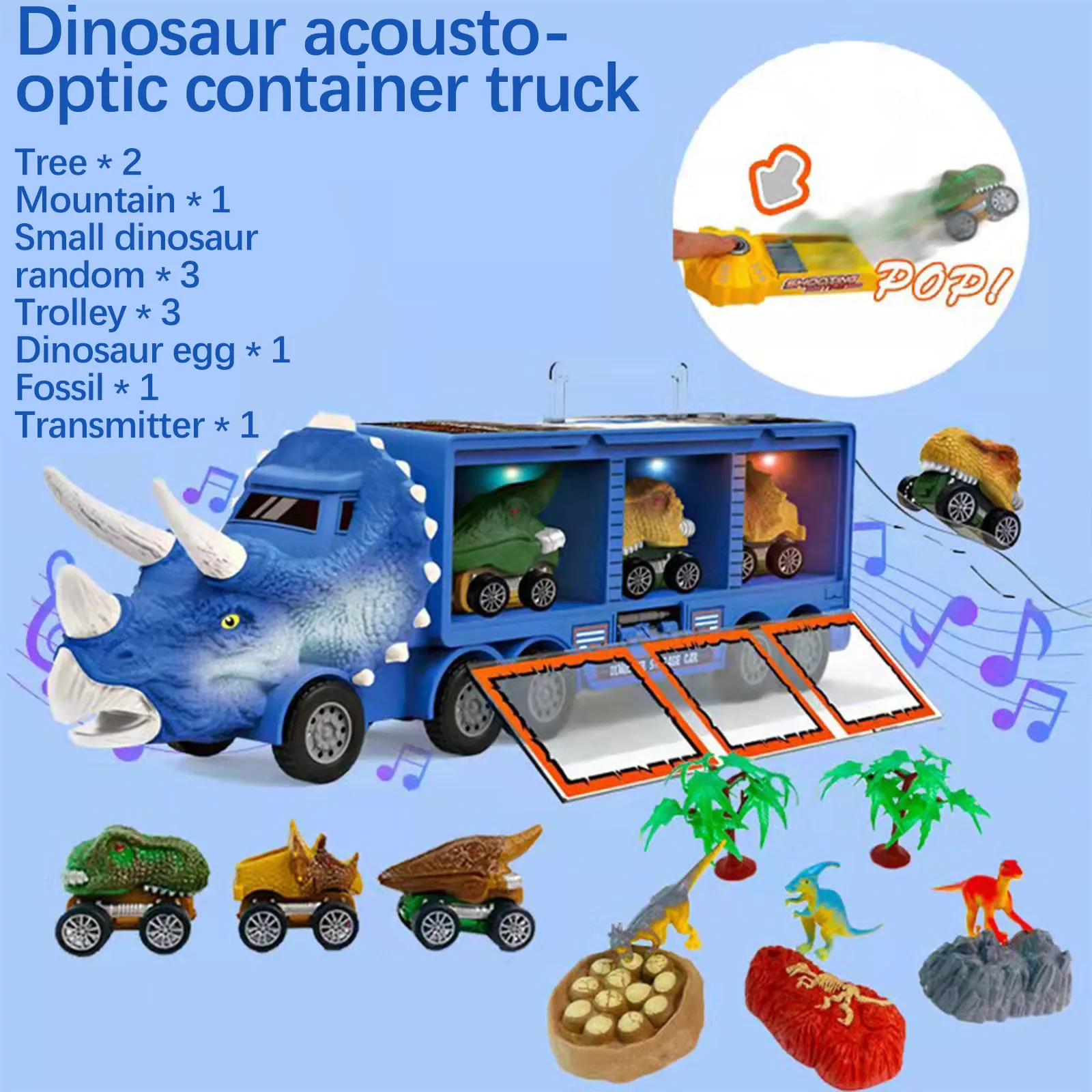 

Dinosaur Transport Toy Truck Pull Back Vehicles Dino Container Storage Car Model Lighting Music Kids Boys Children Birthday Gift