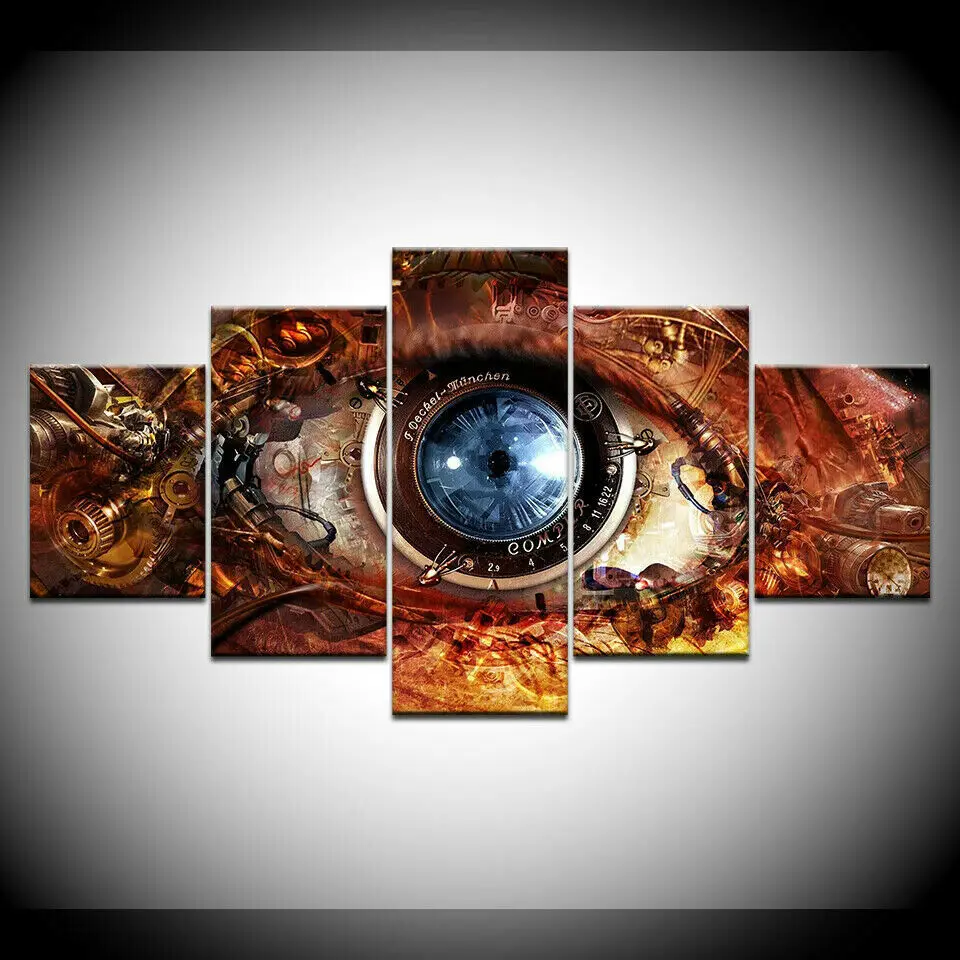 

5 Piece Canvas Steampunk Abstract Eyes Poster Wall Art Print Home Decor HD Pictures 5 Panel Poster No Framed Paintings