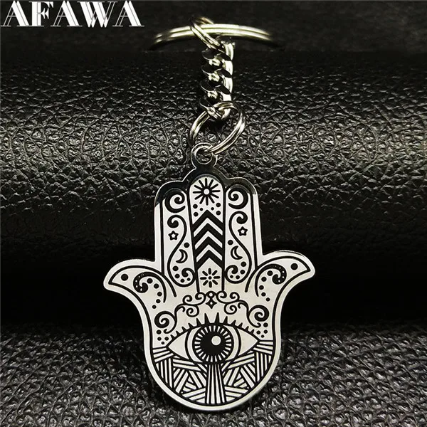 Модные Blck Hamsa Hand брелки из нержавеющей стали для мужчин, автомобильные брелки, ювелирные изделия на Хэллоуин Gigt llaveros de acero K77453B - Цвет: A