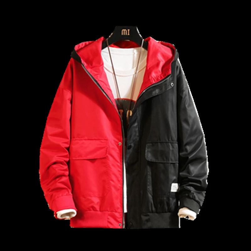 

Stitching Black White Jacket Men's Jacket 2020 New Hit Color Hooded Casual Loose Jacket Fashion Men Street Hip-hop Loose Clothes
